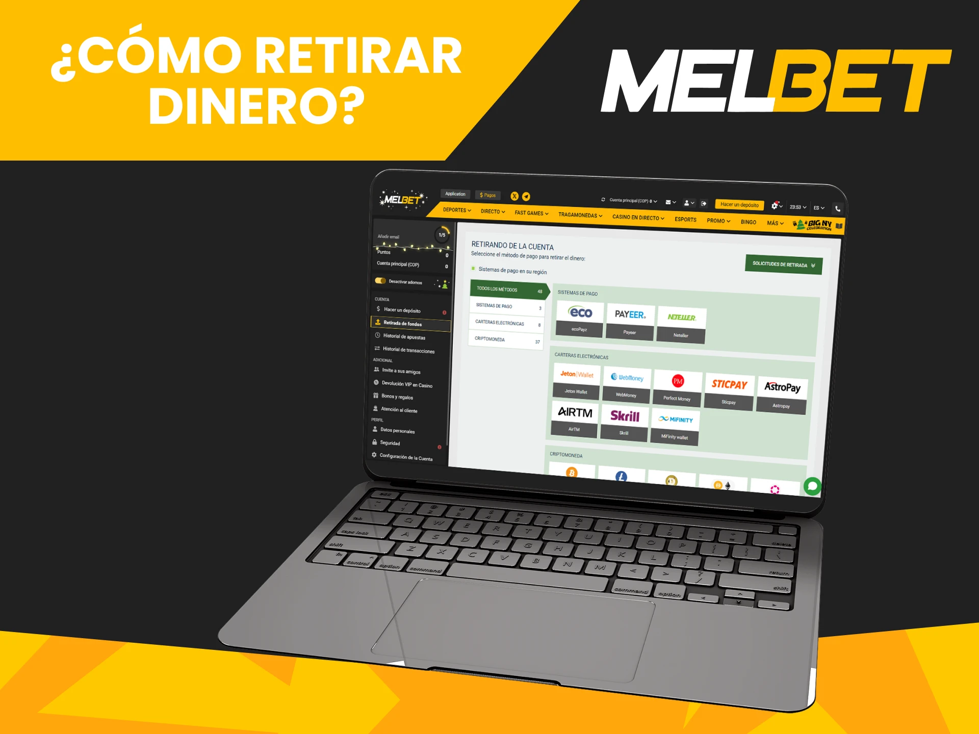 Le diremos cómo retirar fondos a Melbet.