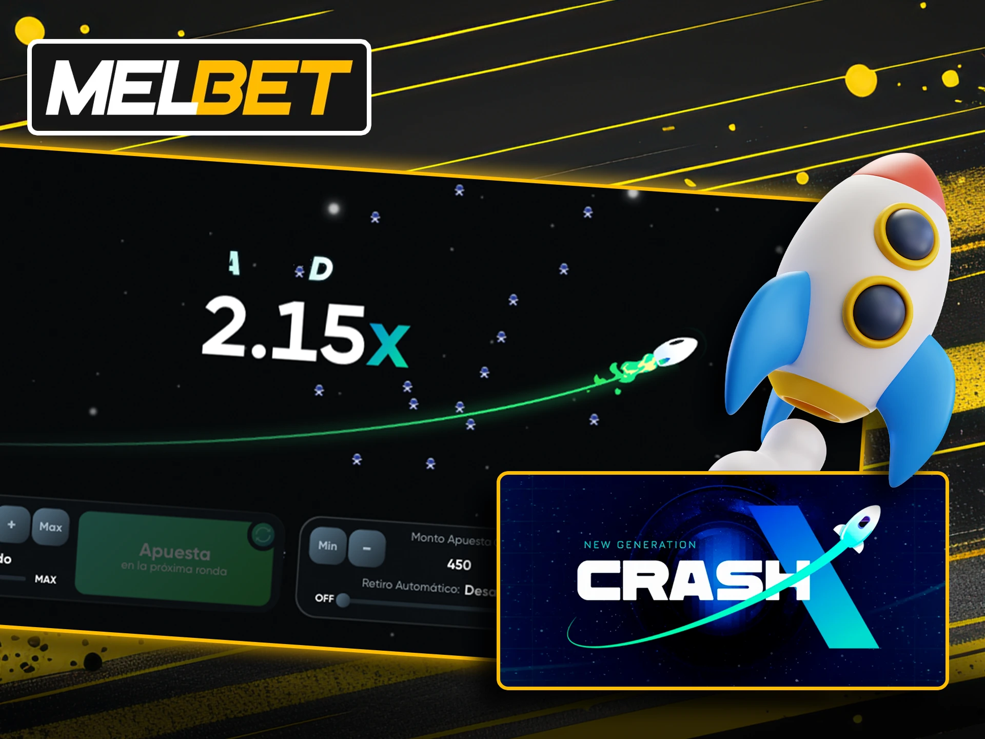 Echa un vistazo al juego Crash para apostar en Melbet.