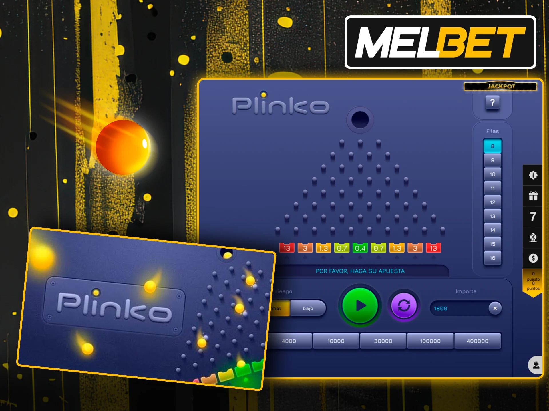 Prueba suerte en el juego Plinko de Melbet.