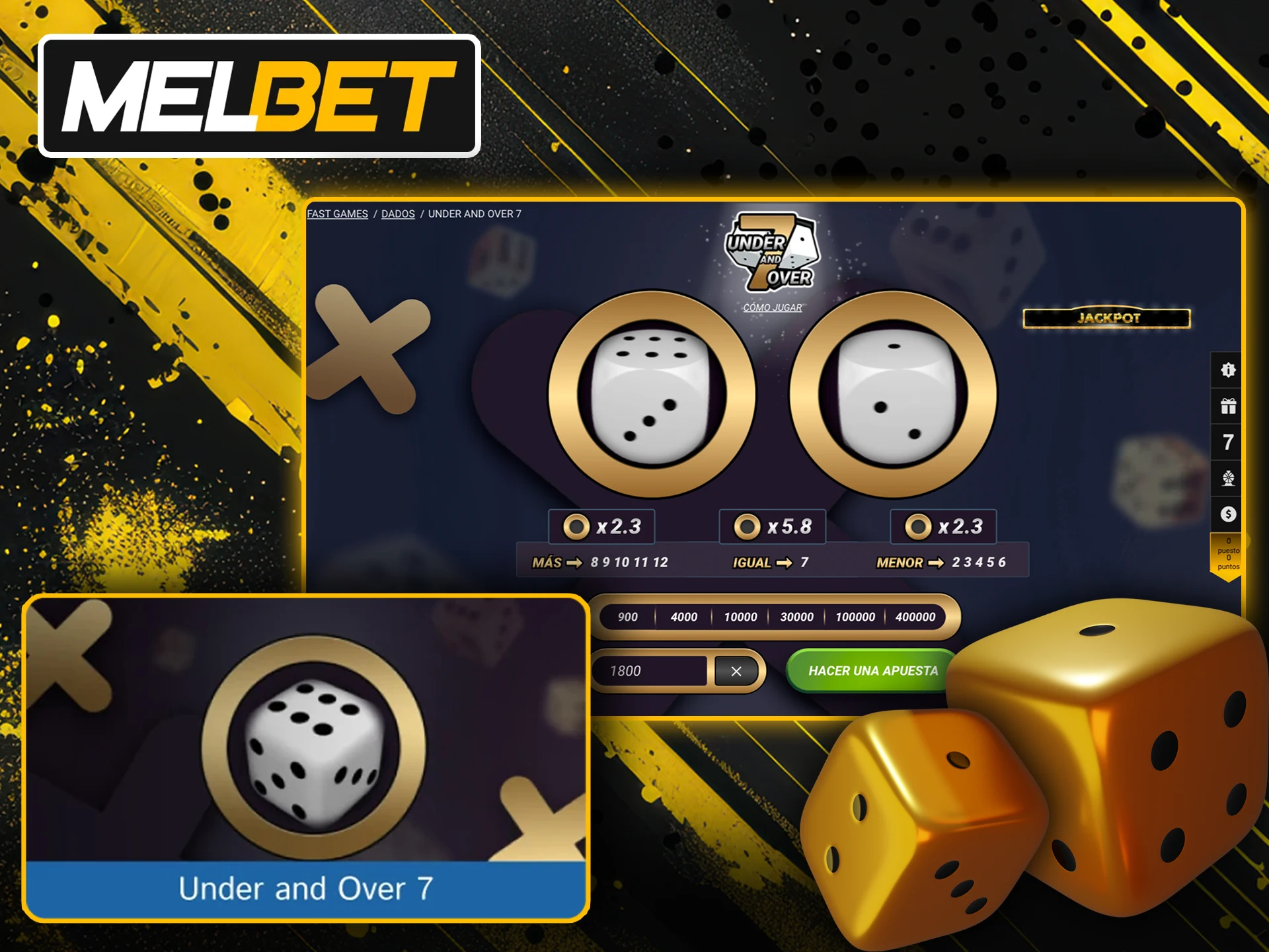 Prueba tu suerte con Under and Over 7 en Melbet.